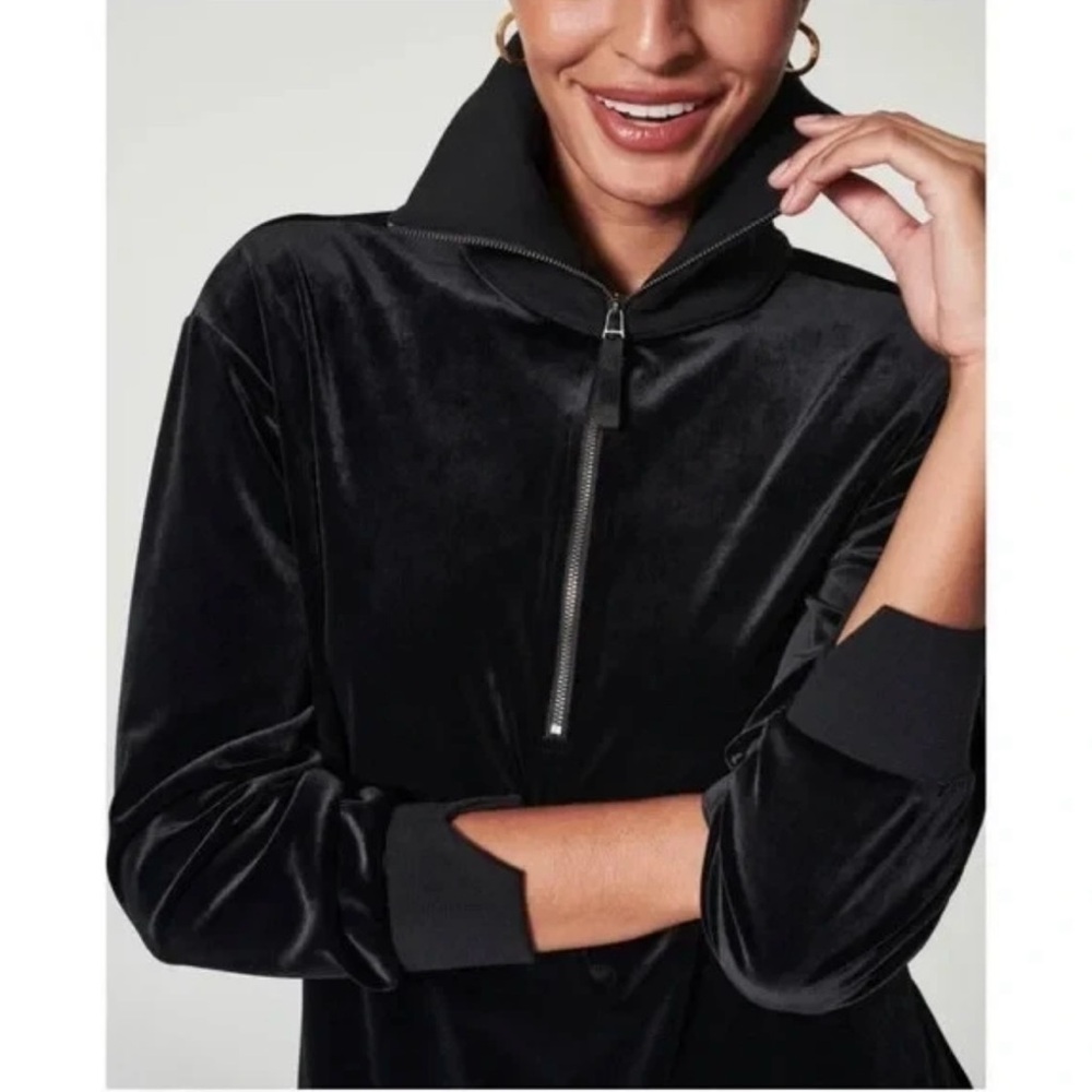 Spanx Black Velvet 1/2 Zip‎ Pullover Sweater Top Womens Size 2X Evening Party